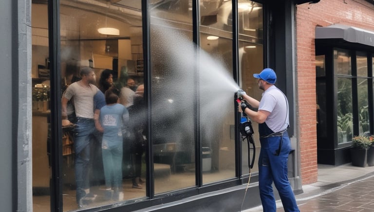 A driveway and deck gleaming after a thorough power wash, with clean gutters visible.