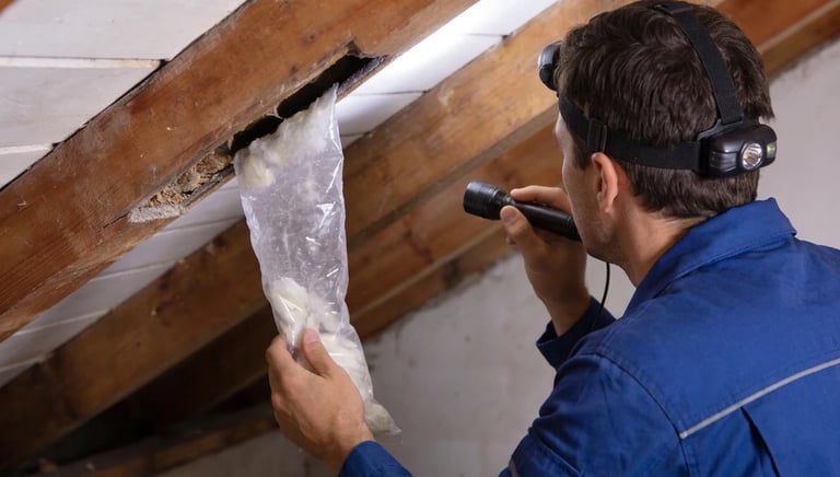 Rat control expert looking for pests in Spalding loft.