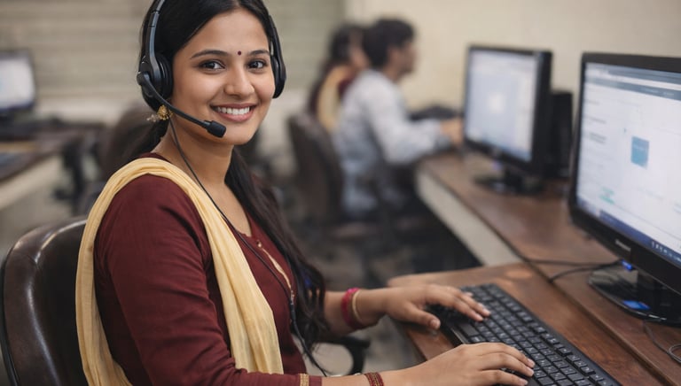 Indian female BPO executive providing customer support services