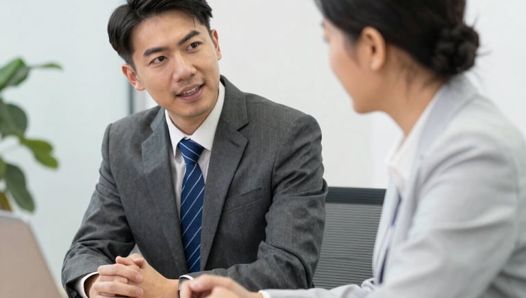 A one-on-one consultation between a career coach and a professional in a minimalistic setting.