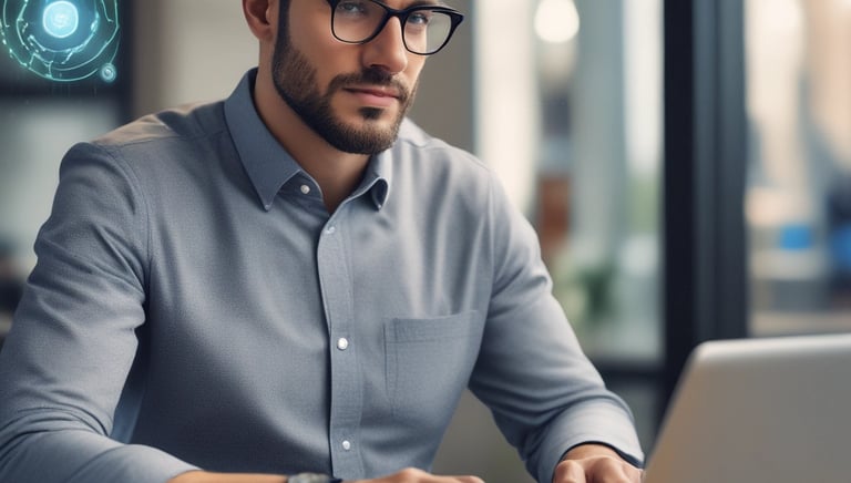 Team members collaborating around a tablet showing AI-powered customer chat interface.