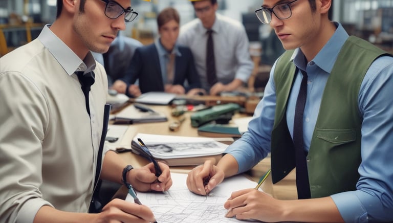 Workers wearing safety helmets and vests during a hands-on safety training session at a construction site.