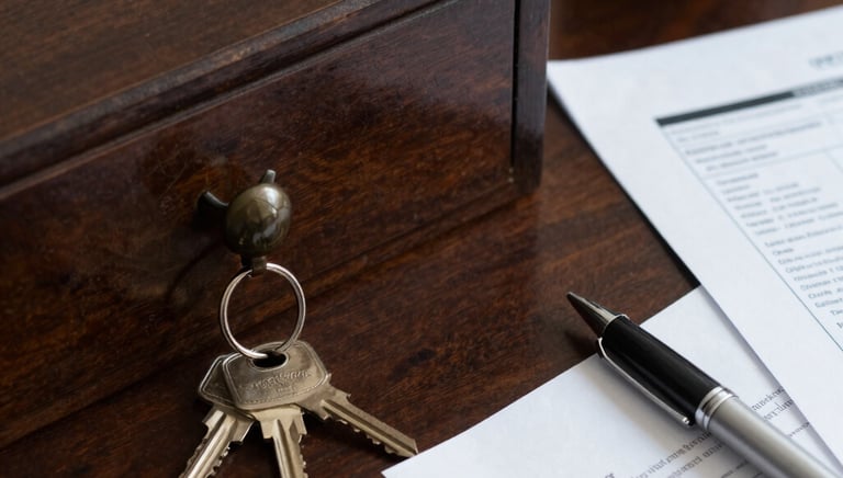 Close-up of hands signing a loan agreement with a blue and gold themed background