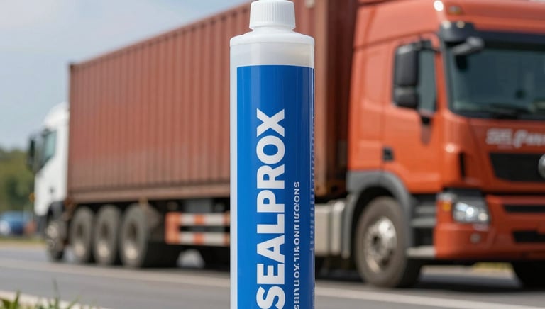 Warehouse shelves stocked with various silicone and sealant products ready for shipment.