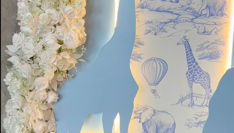 Elephant themed baby shower balloon backdrop in Liverpool