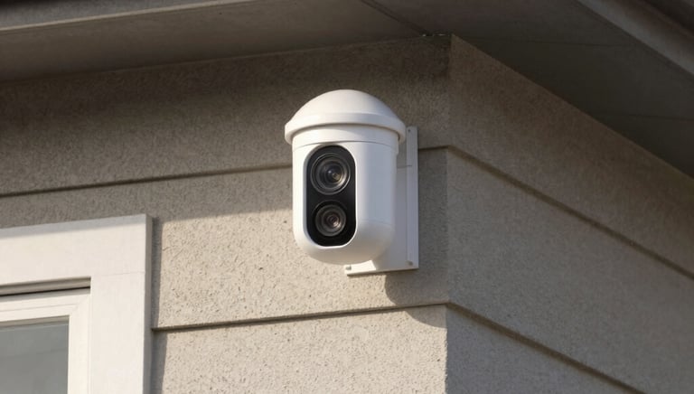 Modern front door equipped with sleek security cameras and smart locks.