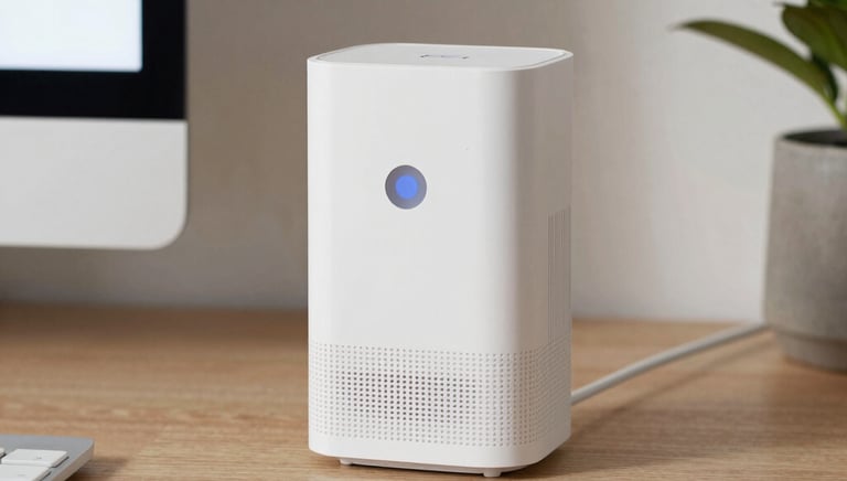 Cozy living room with warm smart lights glowing softly in the evening.