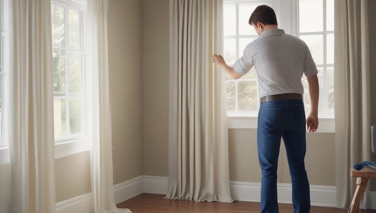Close-up of hands using a tape measure on a window frame, highlighting precision and care.