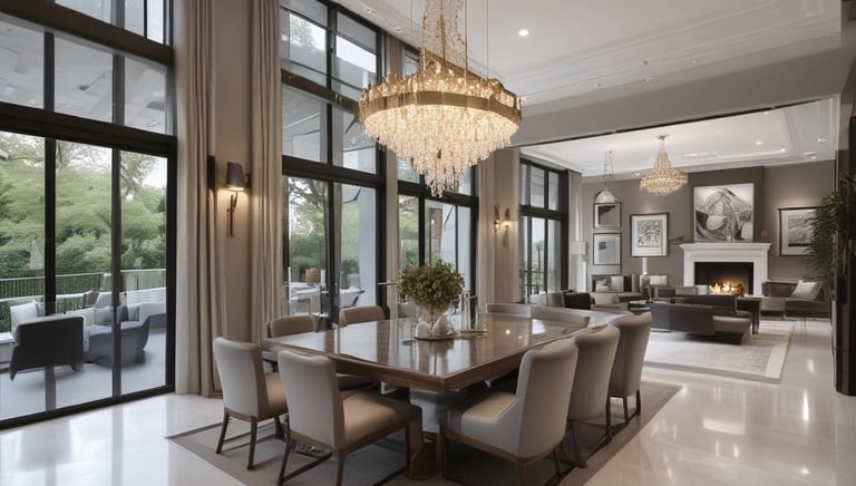 A sleek modern apartment building with large glass windows under a clear blue sky