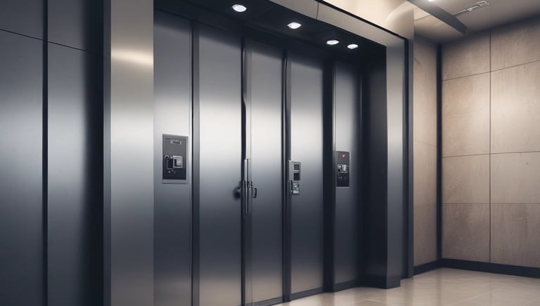 A technician quickly unlocking a stuck elevator door to help trapped passengers.