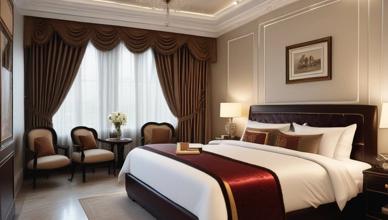 A guest using a laptop comfortably in a bright room with a cup of tea nearby.