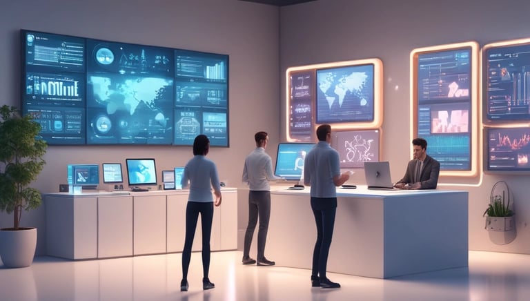 A student reading education news on a laptop with a backdrop of a university campus.