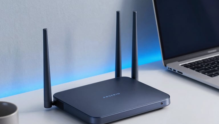 A person typing their address on a laptop with network icons floating above.