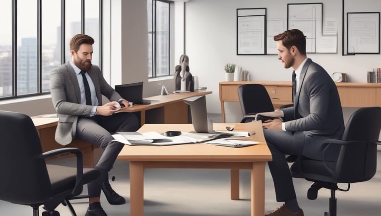 An individual reviewing career plans with a coach in a bright, welcoming space.