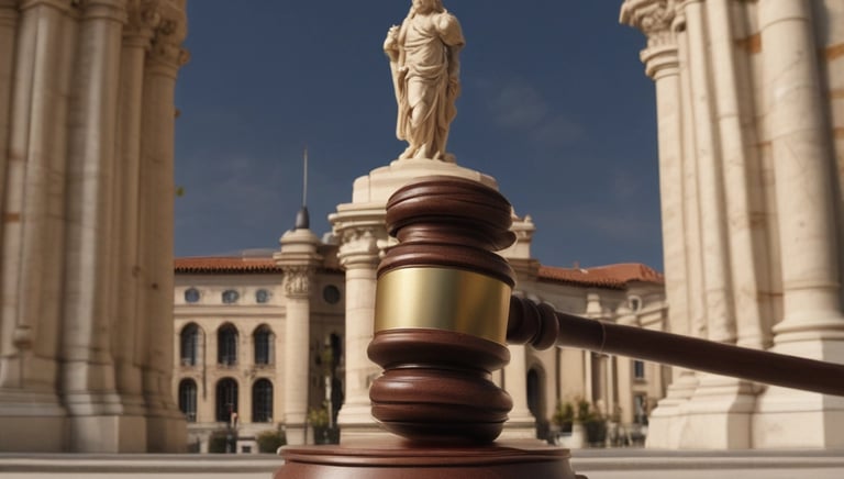 A professional procurador handing over legal documents at a courthouse entrance.