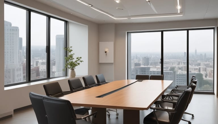 A clean and organized office space with shining surfaces.