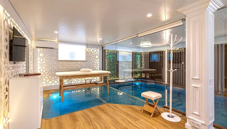 Indoor pool and spa area in luxury beachfront villa Marbella Spain