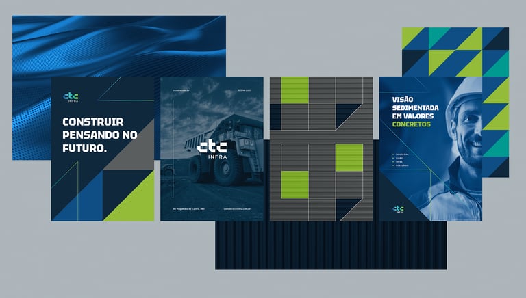 Advertisements, textures and elements of the CTC Infra visual identity