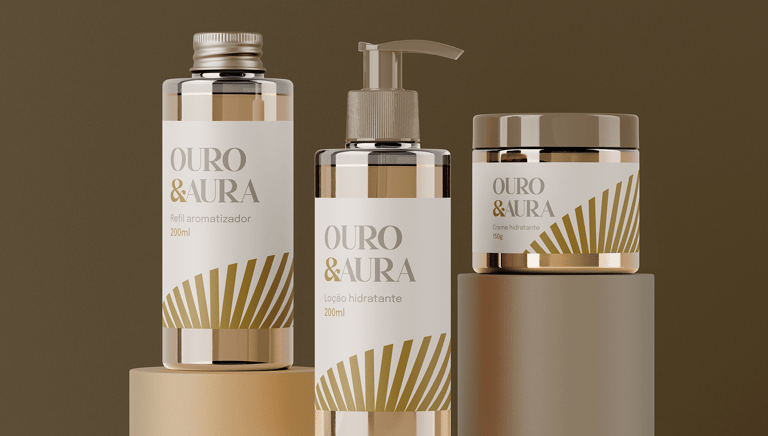 line of personal care products Ouro & Aura and visual identity Luz & Axé