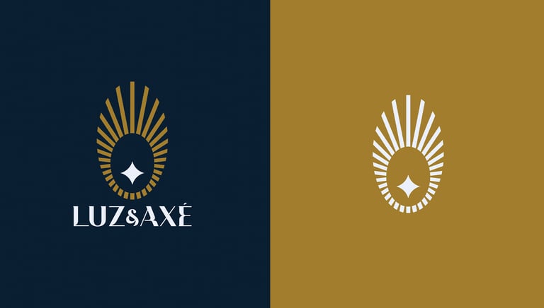 Luz & Axé logo and symbol applied on a gold and blue background