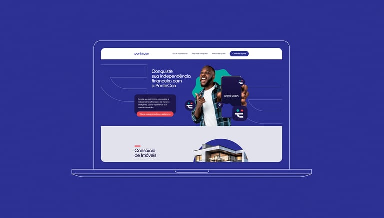 website with ponton's visual identity on a blue background