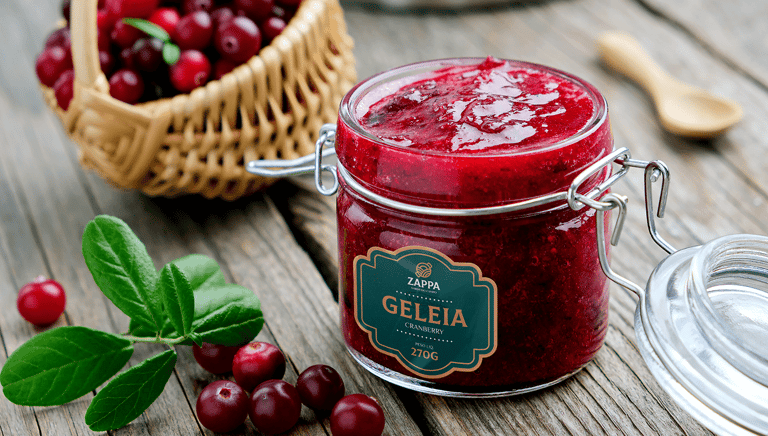 jar of cranberry flavored jam with zappa label and visual identity