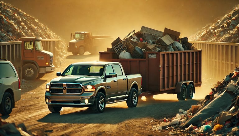 Pickup truck at a landfill after loading up junk from an estate clean out
