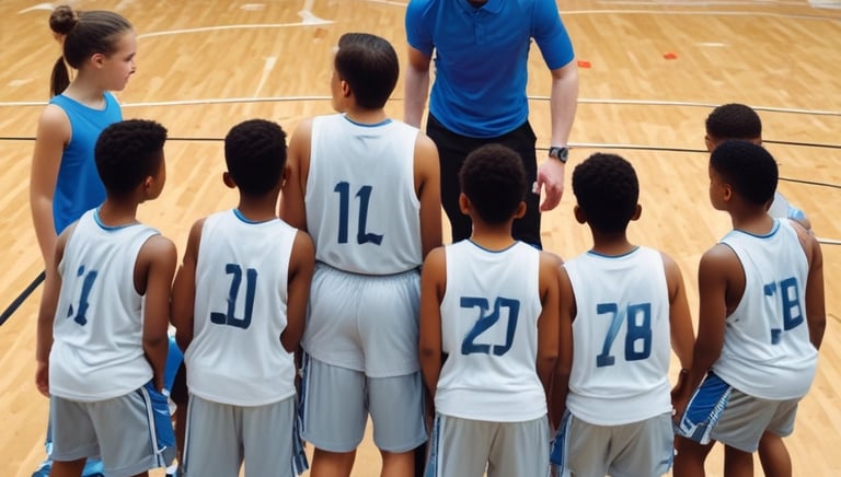 A group of athletes wearing sports uniforms is seated on the floor in a gymnasium, engaging in stretching exercises. The focus is on one athlete with a ponytail, wearing a jersey with the number seven, smiling as she stretches her legs. The lighting is soft, creating a relaxed atmosphere.