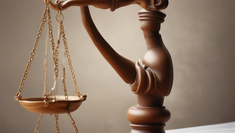 Lawyer consulting with client about criminal law case in a formal setting.