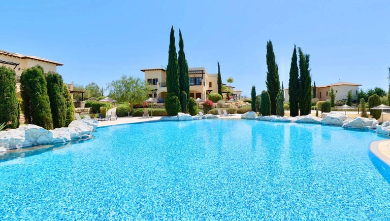 One of the two community pools at Theseus Retreat holiday rental in Aphrodite Hills, Cyprus