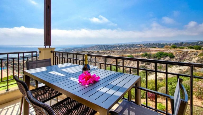 Sunset sea view from the terrace at Theseus Retreat holiday rental in Cyprus