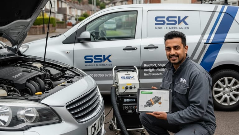 SSK Mobile Mechanics servicing a car at customer’s home in Bradford