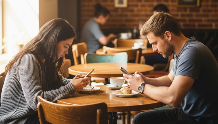 Casal desconectado em sociedade de alta mobilidade relacional