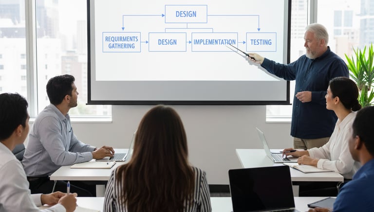a man standing in front of a presentation on a presentation