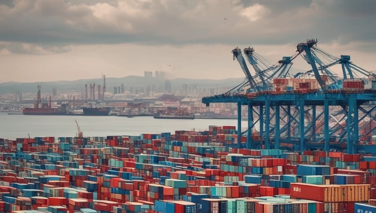A large blue sign with white lettering and a logo displayed prominently. The text includes Chinese characters and English words, reading 'The Export-Import Bank of China'. The sign is situated in front of a modern building with glass windows and some greenery.