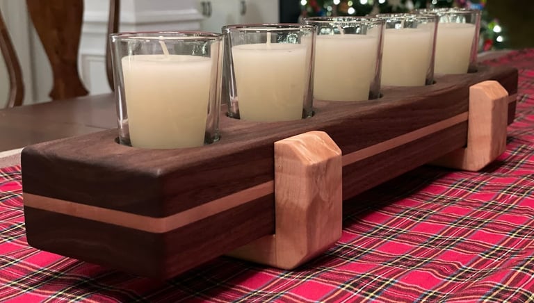 handcrafted votive candle holder made with black walnut and curly maple