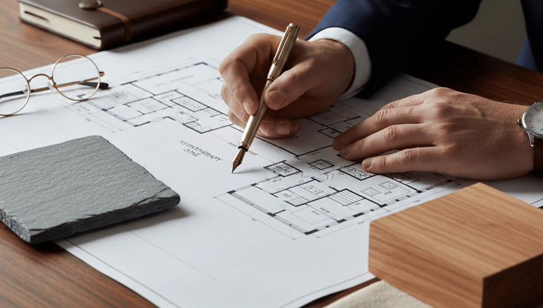 spa consultant work station reviewing floor plans