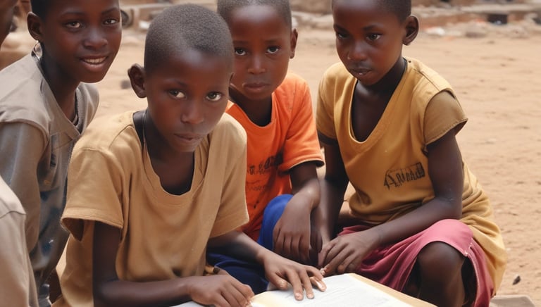 A person dressed as a bell-ringing Salvation Army worker stands next to a young child wearing a pink coat who is placing something into an orange donation bucket. They are situated in a busy indoor area, possibly a shopping mall, with other people visible in the background.