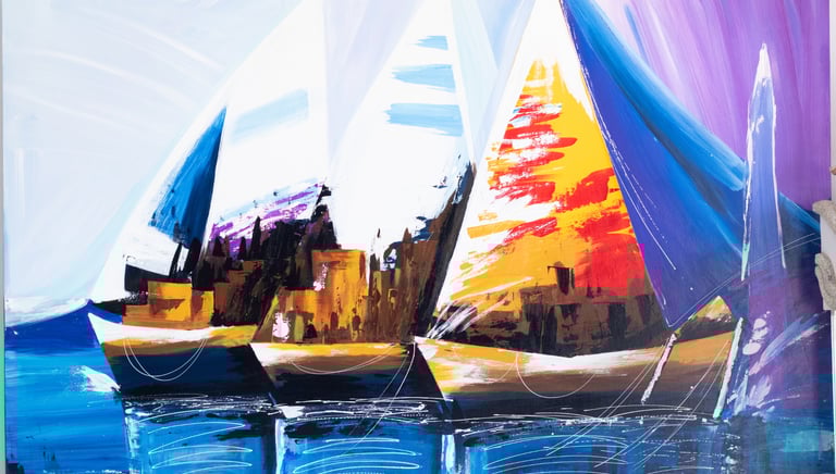 Cuadro en lienzo pintado a mano con velero en el mar, arte náutico en acrílico ideal para decoración