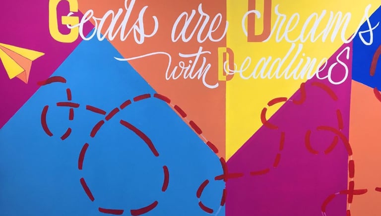 Mural en oficinas y empresas con mensaje motivador y coloridos.