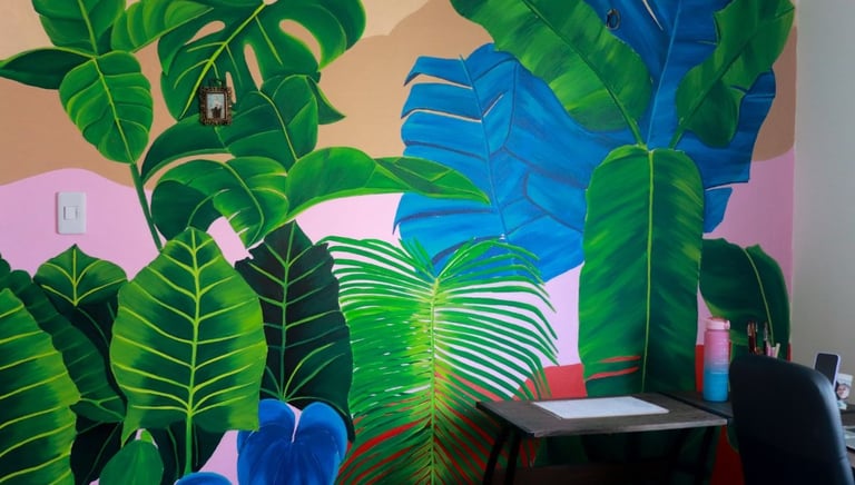 Mural botánico tropical interno y decorativo en el hogar.