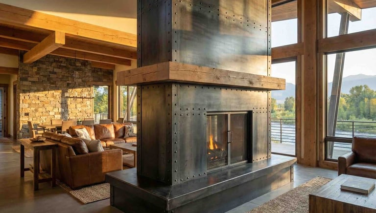 Custom Interior metal fireplace wrap, Missoula