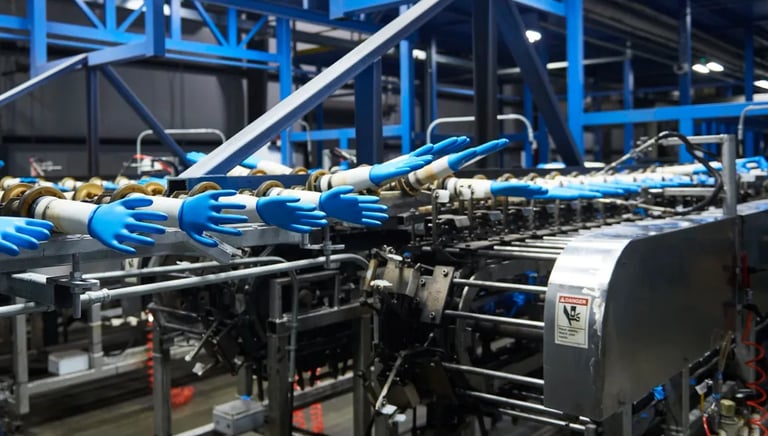 A factory floor with gloves.