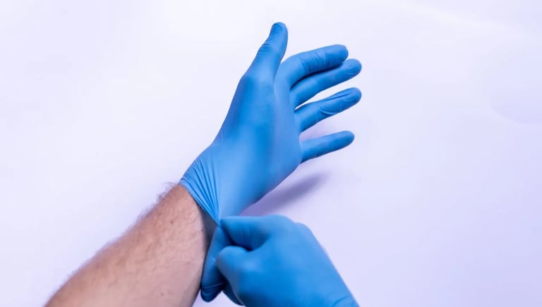 A person wearing a pair of gloves.