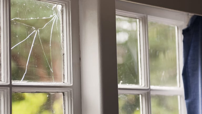 broken glass in timber window