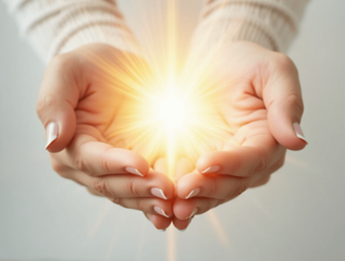 Uma pessoa segurando uma luz brilhando