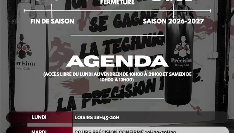 Planning Précision Boxing Club