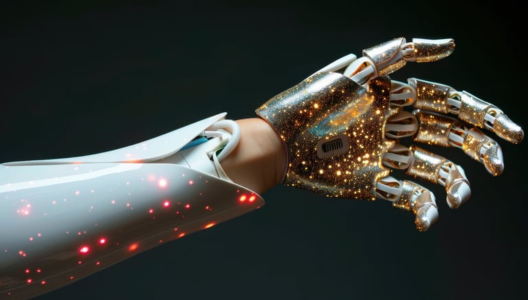 a robot hand holding a glowing hand