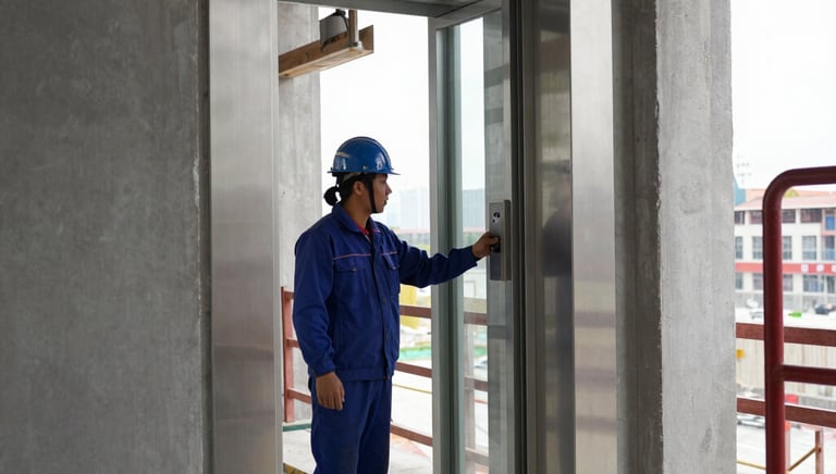 Technician assembling a tailored load winch system in a residential setting.