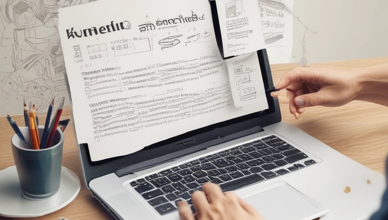 An instructor designing a course on a laptop with educational materials around.